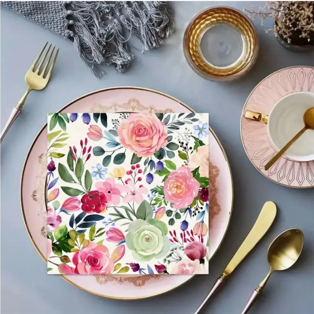 Pack of 40 Watercolor Rose Floral Luncheon Napkins (8008)